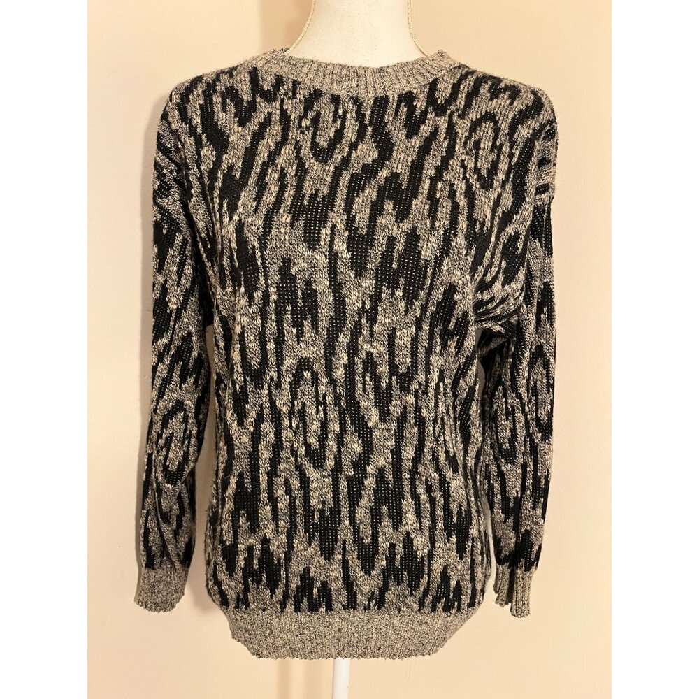 Vtg Etienne Aigner Black Gray Abstract Sweater Long Sleeve Crewneck Womens Sz L